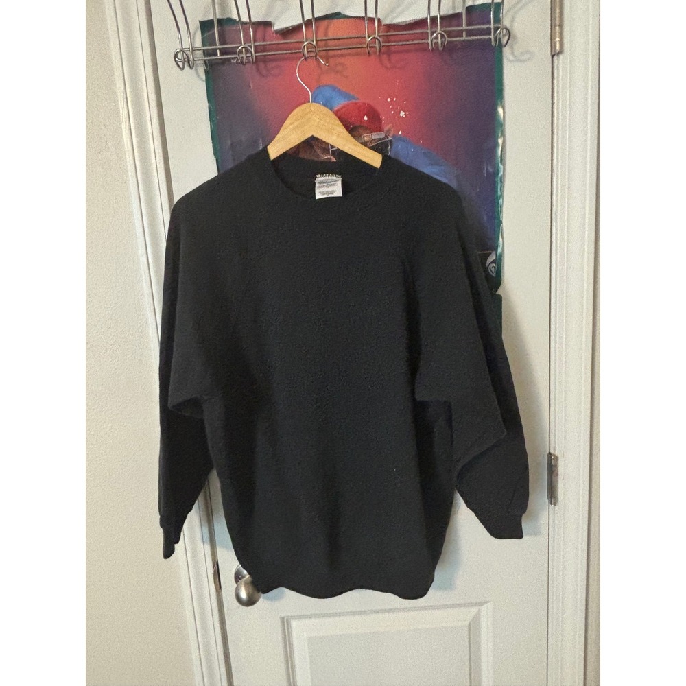 Vintage Just My Size Black Crewneck Sweatshirt Mens 1X Raglan Fleece blank